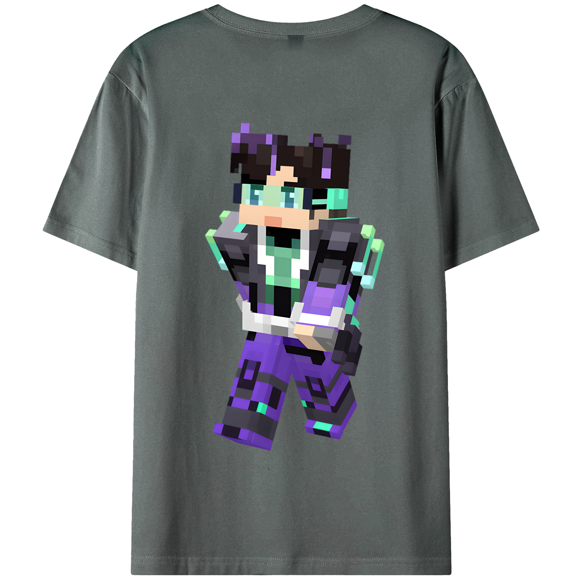 （画像用） マインクラフト ブロックの世界 Minecraft MC Block world 綿100％半袖Tシャツ（背面プリント）
